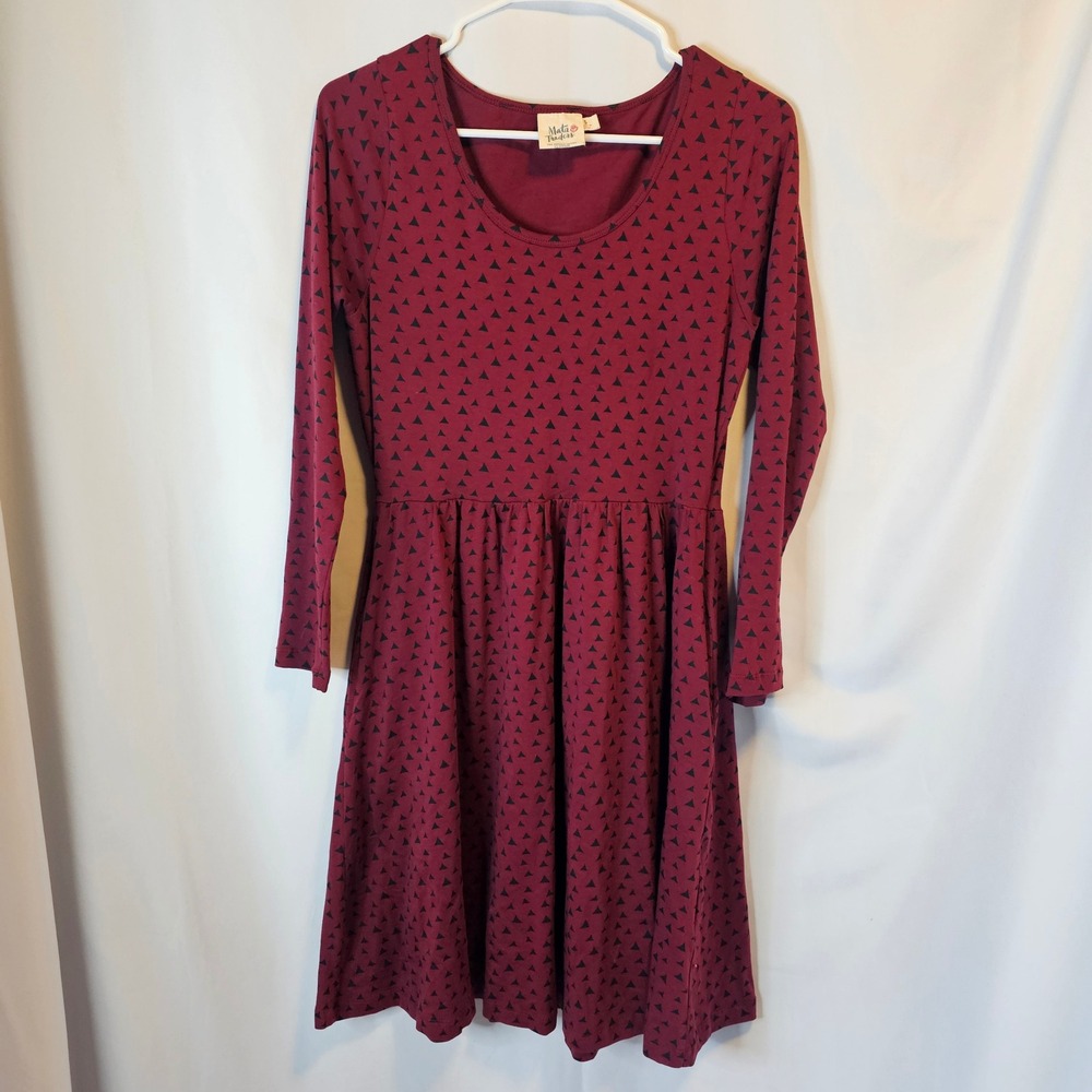 Mata Traders Fit Flare Dress Womens Small Burgundy Triangle Organic Cotton Boho‎